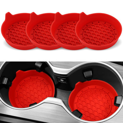Picture of SINGARO Car Cup Holder Coaster, Silicone Cup Holder Insert, Universal Non-Slip Cup Holders, Car Accessories Interior for Women and Man 4 Pack Red