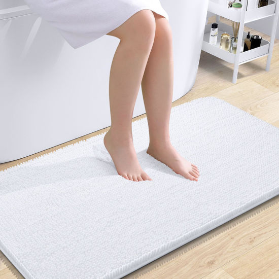 Picture of OLANLY Bathroom Rugs 44x24, Extra Soft Absorbent Chenille Bath Rugs, Rubber Backing Quick Dry, Machine Washable Bath Mats for Bathroom Floor, Tub and Shower, Home Decor Accessories, White
