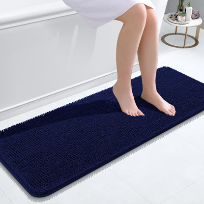 Picture of OLANLY Bathroom Rugs 47x17, Extra Soft Absorbent Chenille Bath Rugs, Rubber Backing Quick Dry, Machine Washable Bath Mats for Bathroom Floor, Tub and Shower, Home Decor Accessories, Navy