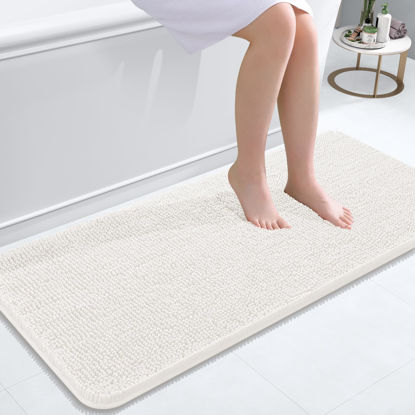 Picture of OLANLY Bathroom Rugs 47x20, Extra Soft Absorbent Chenille Bath Rugs, Rubber Backing Quick Dry, Machine Washable Bath Mats for Bathroom Floor, Tub and Shower, Home Decor Accessories, Ivory
