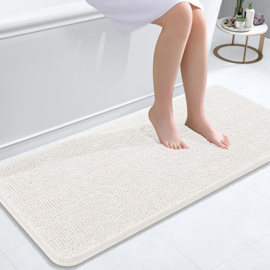 Picture of OLANLY Bathroom Rugs 47x20, Extra Soft Absorbent Chenille Bath Rugs, Rubber Backing Quick Dry, Machine Washable Bath Mats for Bathroom Floor, Tub and Shower, Home Decor Accessories, Ivory