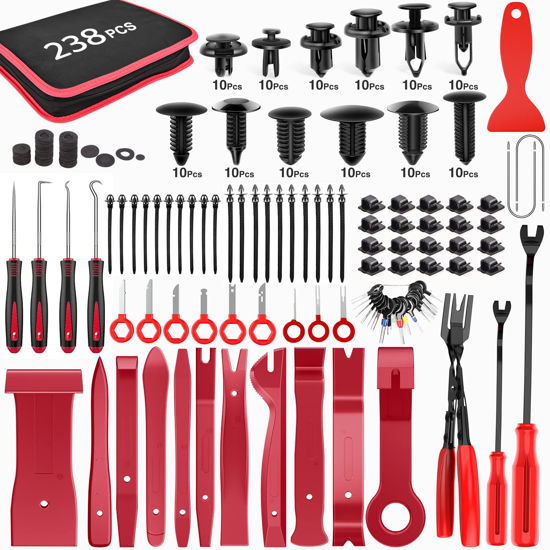 Picture of GOOACC 238Pcs Trim Removal Tool, Auto Push Pin Bumper Retainer Clip Set Fastener Terminal Remover Tool Adhesive Cable Clips Pry Kit Car Panel Radio Removal Auto Clip Pliers