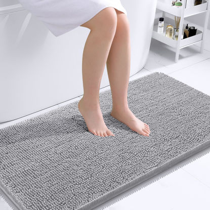 Picture of OLANLY Bathroom Rugs 44x24, Extra Soft Absorbent Chenille Bath Rugs, Rubber Backing Quick Dry, Machine Washable Bath Mats for Bathroom Floor, Tub and Shower, Home Decor Accessories, Light Grey