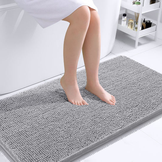 Picture of OLANLY Bathroom Rugs 44x24, Extra Soft Absorbent Chenille Bath Rugs, Rubber Backing Quick Dry, Machine Washable Bath Mats for Bathroom Floor, Tub and Shower, Home Decor Accessories, Light Grey