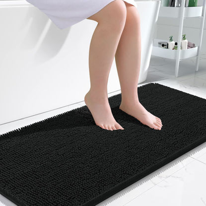Picture of OLANLY Bathroom Rugs 47x24, Extra Soft Absorbent Chenille Bath Rugs, Rubber Backing Quick Dry, Machine Washable Bath Mats for Bathroom Floor, Tub and Shower, Home Decor Accessories, Black