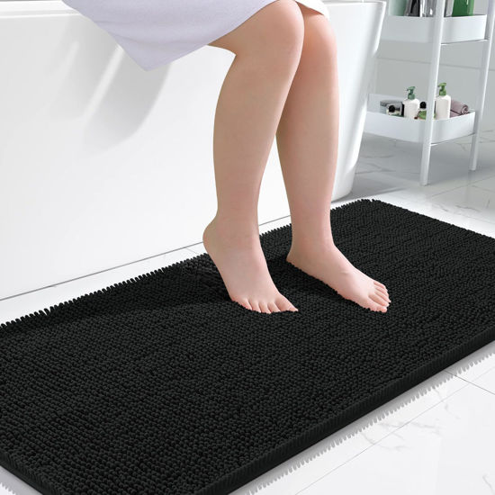 Picture of OLANLY Bathroom Rugs 47x24, Extra Soft Absorbent Chenille Bath Rugs, Rubber Backing Quick Dry, Machine Washable Bath Mats for Bathroom Floor, Tub and Shower, Home Decor Accessories, Black