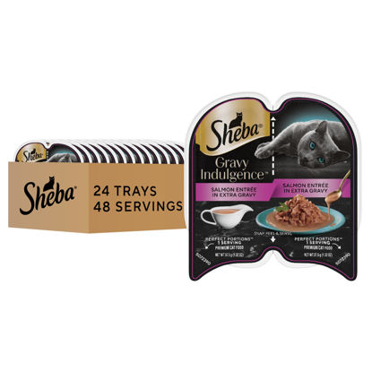 Picture of Sheba Gravy Indulgence Adult Wet Cat Food Salmon Entree in Extra Gravy, 2.6 oz. Twin-Pack Trays (24 Count, 48 Servings)