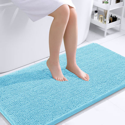 Picture of OLANLY Bathroom Rugs 44x24, Extra Soft Absorbent Chenille Bath Rugs, Rubber Backing Quick Dry, Machine Washable Bath Mats for Bathroom Floor, Tub and Shower, Home Decor Accessories, Sky Blue