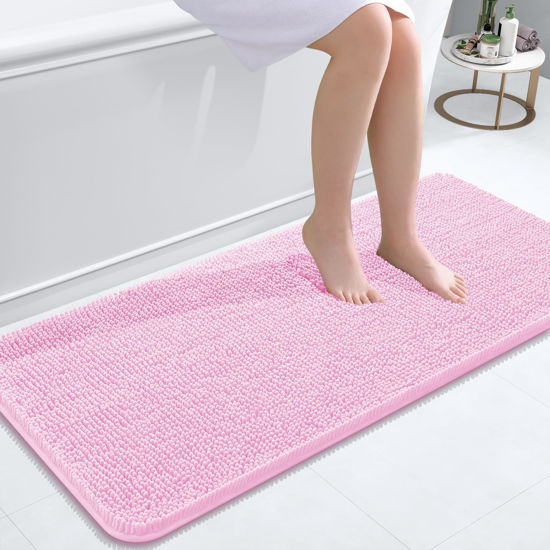 Picture of OLANLY Bathroom Rugs 47x20, Extra Soft Absorbent Chenille Bath Rugs, Rubber Backing Quick Dry, Machine Washable Bath Mats for Bathroom Floor, Tub and Shower, Home Decor Accessories, Pink