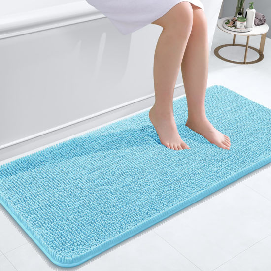 Picture of OLANLY Bathroom Rugs 47x20, Extra Soft Absorbent Chenille Bath Rugs, Rubber Backing Quick Dry, Machine Washable Bath Mats for Bathroom Floor, Tub and Shower, Home Decor Accessories, Sky Blue