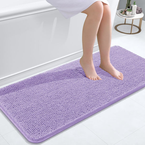 Picture of OLANLY Bathroom Rugs 47x20, Extra Soft Absorbent Chenille Bath Rugs, Rubber Backing Quick Dry, Machine Washable Bath Mats for Bathroom Floor, Tub and Shower, Home Decor Accessories, Lavender