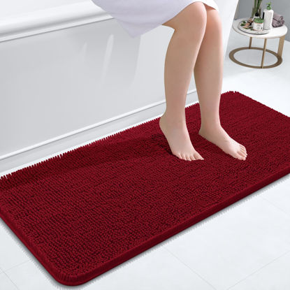 Picture of OLANLY Bathroom Rugs 47x20, Extra Soft Absorbent Chenille Bath Rugs, Rubber Backing Quick Dry, Machine Washable Bath Mats for Bathroom Floor, Tub and Shower, Home Decor Accessories, Red