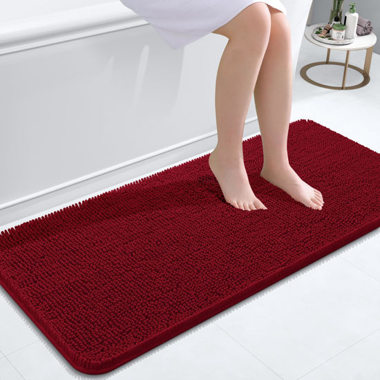 Picture of OLANLY Bathroom Rugs 47x20, Extra Soft Absorbent Chenille Bath Rugs, Rubber Backing Quick Dry, Machine Washable Bath Mats for Bathroom Floor, Tub and Shower, Home Decor Accessories, Red
