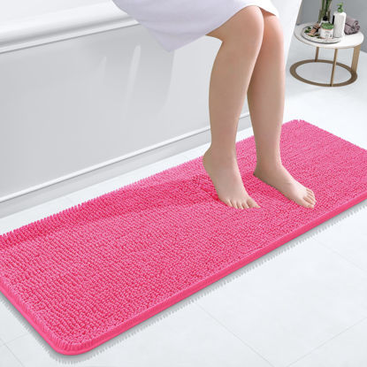 Picture of OLANLY Bathroom Rugs 47x17, Extra Soft Absorbent Chenille Bath Rugs, Rubber Backing Quick Dry, Machine Washable Bath Mats for Bathroom Floor, Tub and Shower, Home Decor Accessories, Hot Pink