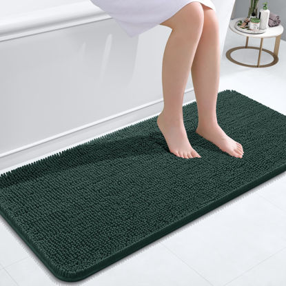 Picture of OLANLY Bathroom Rugs 47x20, Extra Soft Absorbent Chenille Bath Rugs, Rubber Backing Quick Dry, Machine Washable Bath Mats for Bathroom Floor, Tub and Shower, Home Decor Accessories, Blackish Green