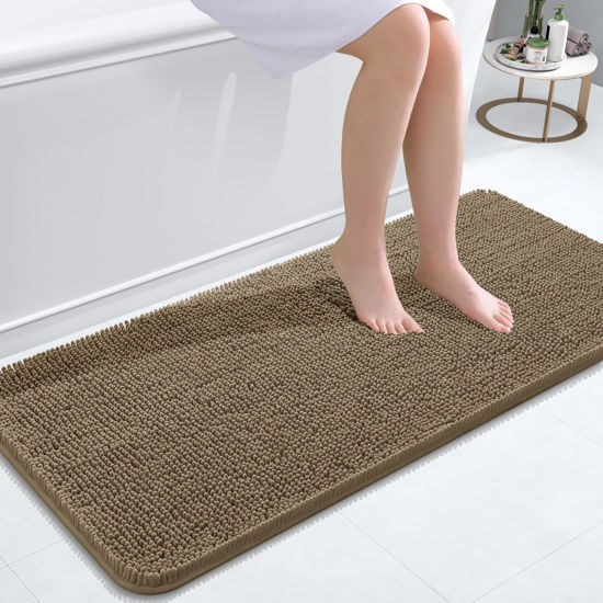 Picture of OLANLY Bathroom Rugs 47x20, Extra Soft Absorbent Chenille Bath Rugs, Rubber Backing Quick Dry, Machine Washable Bath Mats for Bathroom Floor, Tub and Shower, Home Decor Accessories, Tan