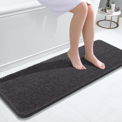 Picture of OLANLY Bathroom Rugs 47x17, Extra Soft Absorbent Chenille Bath Rugs, Rubber Backing Quick Dry, Machine Washable Bath Mats for Bathroom Floor, Tub and Shower, Home Decor Accessories, Dark Grey