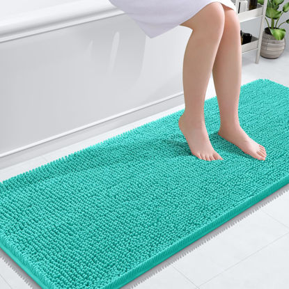 Picture of OLANLY Bathroom Rugs 59x24, Extra Soft Absorbent Chenille Bath Rugs, Rubber Backing Quick Dry, Machine Washable Bath Mats for Bathroom Floor, Tub and Shower, Home Decor Accessories, Teal
