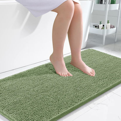 Picture of OLANLY Bathroom Rugs 47x24, Extra Soft Absorbent Chenille Bath Rugs, Rubber Backing Quick Dry, Machine Washable Bath Mats for Bathroom Floor, Tub and Shower, Home Decor Accessories, Sage Green