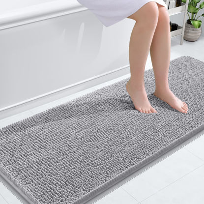 Picture of OLANLY Bathroom Rugs 59x24, Extra Soft Absorbent Chenille Bath Rugs, Rubber Backing Quick Dry, Machine Washable Bath Mats for Bathroom Floor, Tub and Shower, Home Decor Accessories, Light Grey