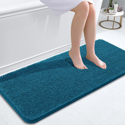 Picture of OLANLY Bathroom Rugs 47x20, Extra Soft Absorbent Chenille Bath Rugs, Rubber Backing Quick Dry, Machine Washable Bath Mats for Bathroom Floor, Tub and Shower, Home Decor Accessories, Peacock Blue