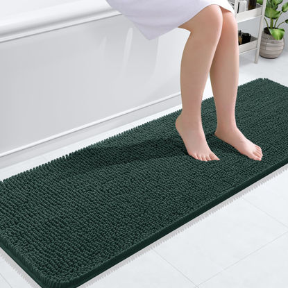 Picture of OLANLY Bathroom Rugs 59x20, Extra Soft Absorbent Chenille Bath Rugs, Rubber Backing Quick Dry, Machine Washable Bath Mats for Bathroom Floor, Tub and Shower, Home Decor Accessories, Blackish Green
