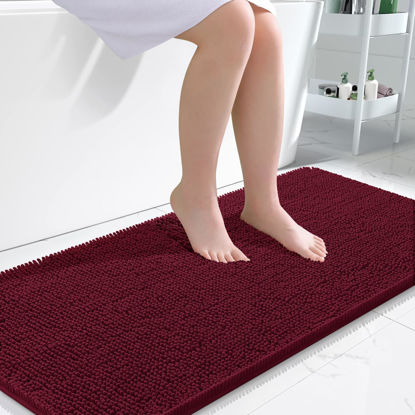 Picture of OLANLY Bathroom Rugs 47x24, Extra Soft Absorbent Chenille Bath Rugs, Rubber Backing Quick Dry, Machine Washable Bath Mats for Bathroom Floor, Tub and Shower, Home Decor Accessories, Burgundy