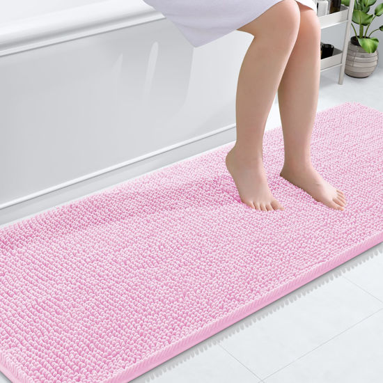 Picture of OLANLY Bathroom Rugs 70x24, Extra Soft Absorbent Chenille Bath Rugs, Rubber Backing Quick Dry, Machine Washable Bath Mats for Bathroom Floor, Tub and Shower, Home Decor Accessories, Pink
