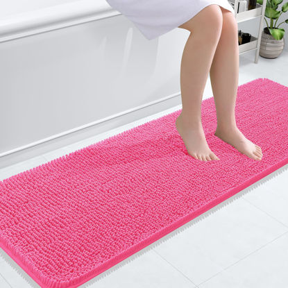 Picture of OLANLY Bathroom Rugs 59x20, Extra Soft Absorbent Chenille Bath Rugs, Rubber Backing Quick Dry, Machine Washable Bath Mats for Bathroom Floor, Tub and Shower, Home Decor Accessories, Hot Pink