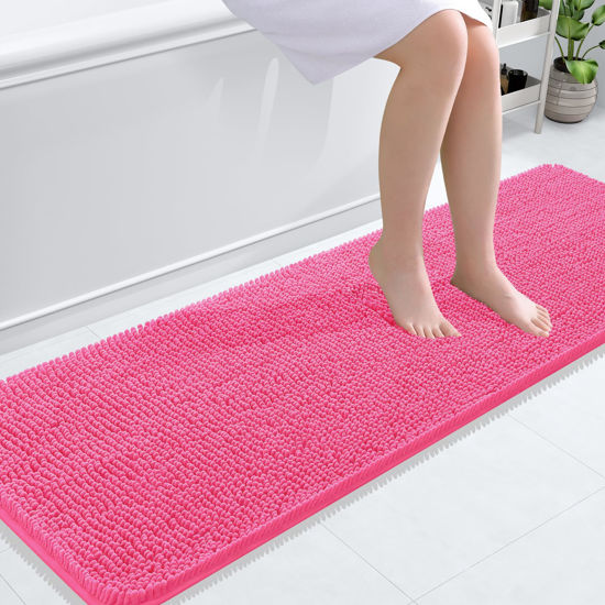 Picture of OLANLY Bathroom Rugs 59x20, Extra Soft Absorbent Chenille Bath Rugs, Rubber Backing Quick Dry, Machine Washable Bath Mats for Bathroom Floor, Tub and Shower, Home Decor Accessories, Hot Pink