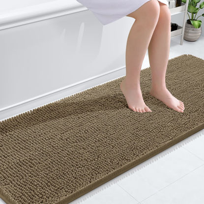 Picture of OLANLY Bathroom Rugs 70x24, Extra Soft Absorbent Chenille Bath Rugs, Rubber Backing Quick Dry, Machine Washable Bath Mats for Bathroom Floor, Tub and Shower, Home Decor Accessories, Tan