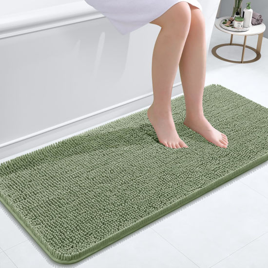 Picture of OLANLY Bathroom Rugs 47x20, Extra Soft Absorbent Chenille Bath Rugs, Rubber Backing Quick Dry, Machine Washable Bath Mats for Bathroom Floor, Tub and Shower, Home Decor Accessories, Sage Green
