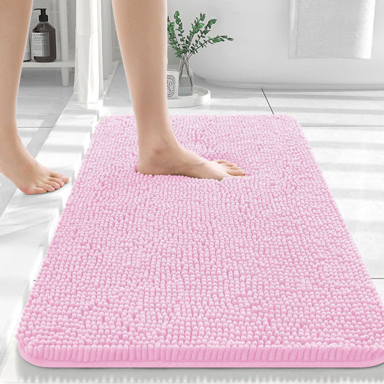 Picture of OLANLY Bathroom Rugs 36x24, Extra Soft Absorbent Chenille Bath Rugs, Rubber Backing Quick Dry, Machine Washable Bath Mats for Bathroom Floor, Tub and Shower, Home Decor Accessories, Pink