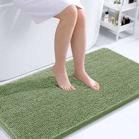 Picture of OLANLY Bathroom Rugs 44x24, Extra Soft Absorbent Chenille Bath Rugs, Rubber Backing Quick Dry, Machine Washable Bath Mats for Bathroom Floor, Tub and Shower, Home Decor Accessories, Sage Green