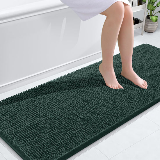 Picture of OLANLY Bathroom Rugs 59x24, Extra Soft Absorbent Chenille Bath Rugs, Rubber Backing Quick Dry, Machine Washable Bath Mats for Bathroom Floor, Tub and Shower, Home Decor Accessories, Blackish Green