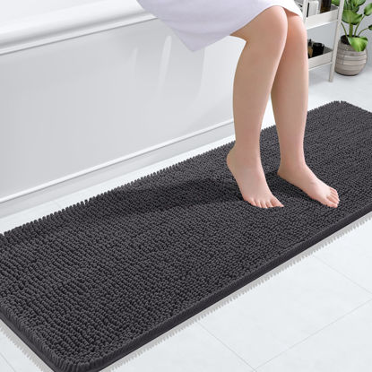 Picture of OLANLY Bathroom Rugs 59x20, Extra Soft Absorbent Chenille Bath Rugs, Rubber Backing Quick Dry, Machine Washable Bath Mats for Bathroom Floor, Tub and Shower, Home Decor Accessories, Dark Grey