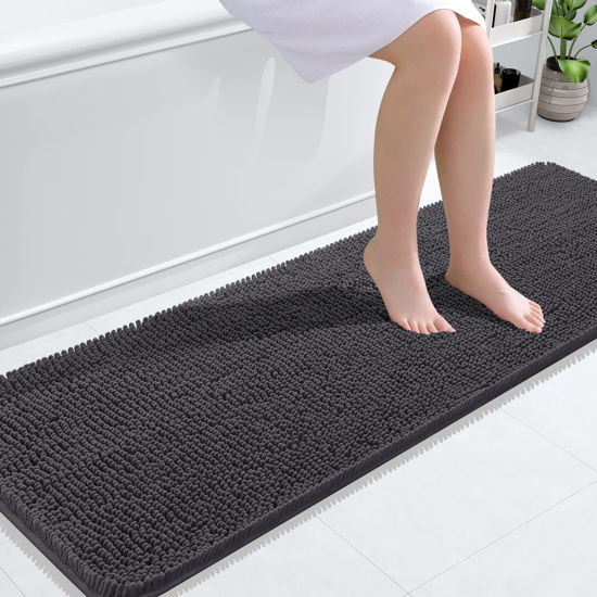 Picture of OLANLY Bathroom Rugs 59x20, Extra Soft Absorbent Chenille Bath Rugs, Rubber Backing Quick Dry, Machine Washable Bath Mats for Bathroom Floor, Tub and Shower, Home Decor Accessories, Dark Grey