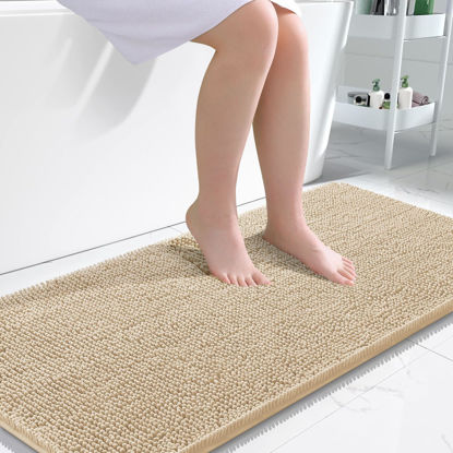 Picture of OLANLY Bathroom Rugs 47x24, Extra Soft Absorbent Chenille Bath Rugs, Rubber Backing Quick Dry, Machine Washable Bath Mats for Bathroom Floor, Tub and Shower, Home Decor Accessories, Beige