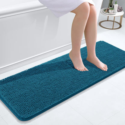 Picture of OLANLY Bathroom Rugs 47x17, Extra Soft Absorbent Chenille Bath Rugs, Rubber Backing Quick Dry, Machine Washable Bath Mats for Bathroom Floor, Tub and Shower, Home Decor Accessories, Peacock Blue