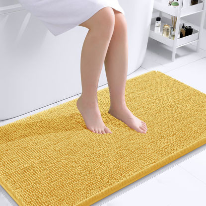 Picture of OLANLY Bathroom Rugs 44x24, Extra Soft Absorbent Chenille Bath Rugs, Rubber Backing Quick Dry, Machine Washable Bath Mats for Bathroom Floor, Tub and Shower, Home Decor Accessories, Yellow