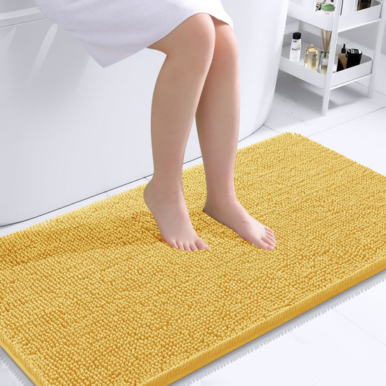 Picture of OLANLY Bathroom Rugs 44x24, Extra Soft Absorbent Chenille Bath Rugs, Rubber Backing Quick Dry, Machine Washable Bath Mats for Bathroom Floor, Tub and Shower, Home Decor Accessories, Yellow