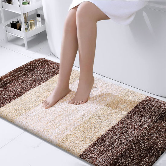 Picture of OLANLY Bathroom Rug Mat 44x24, Extra Soft and Absorbent Microfiber Bath Rugs, Non-Slip Plush Shaggy Bath Carpet Runner, Machine Wash Dry, Bath Mats for Bathroom Floor, Tub and Shower, Brown