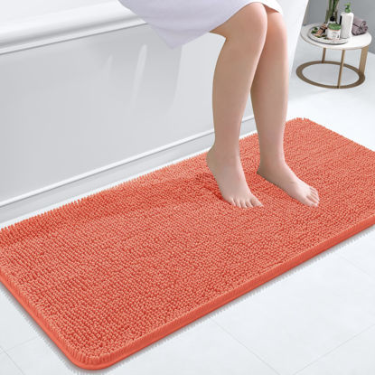 Picture of OLANLY Bathroom Rugs 47x20, Extra Soft Absorbent Chenille Bath Rugs, Rubber Backing Quick Dry, Machine Washable Bath Mats for Bathroom Floor, Tub and Shower, Home Decor Accessories, Coral