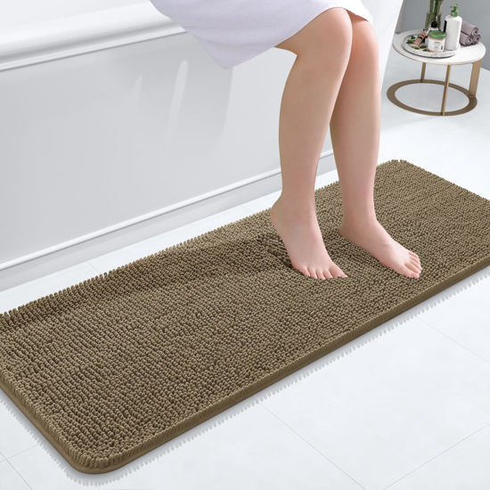 Picture of OLANLY Bathroom Rugs 47x17, Extra Soft Absorbent Chenille Bath Rugs, Rubber Backing Quick Dry, Machine Washable Bath Mats for Bathroom Floor, Tub and Shower, Home Decor Accessories, Tan