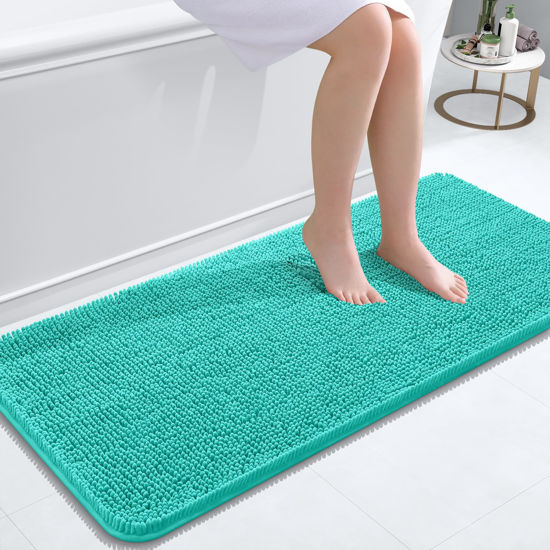 Picture of OLANLY Bathroom Rugs 47x20, Extra Soft Absorbent Chenille Bath Rugs, Rubber Backing Quick Dry, Machine Washable Bath Mats for Bathroom Floor, Tub and Shower, Home Decor Accessories, Teal