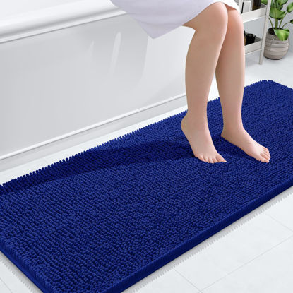 Picture of OLANLY Bathroom Rugs 59x24, Extra Soft Absorbent Chenille Bath Rugs, Rubber Backing Quick Dry, Machine Washable Bath Mats for Bathroom Floor, Tub and Shower, Home Decor Accessories, Royal Blue