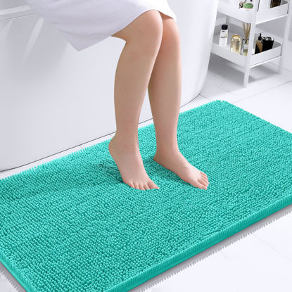 Picture of OLANLY Bathroom Rugs 44x24, Extra Soft Absorbent Chenille Bath Rugs, Rubber Backing Quick Dry, Machine Washable Bath Mats for Bathroom Floor, Tub and Shower, Home Decor Accessories, Teal