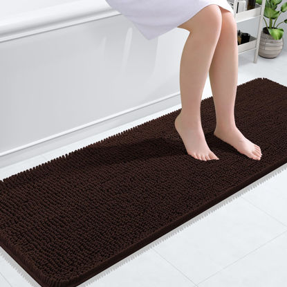 Picture of OLANLY Bathroom Rugs 59x20, Extra Soft Absorbent Chenille Bath Rugs, Rubber Backing Quick Dry, Machine Washable Bath Mats for Bathroom Floor, Tub and Shower, Home Decor Accessories, Brown