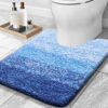 Picture of OLANLY Luxury Toilet Rugs U-Shaped 24x20, Extra Soft and Absorbent Microfiber Bathroom Rugs, Non-Slip Plush Shaggy Bath Mat, Machine Wash Dry, Contour Bathroom Mats for Toilet Base, Light Royal Blue
