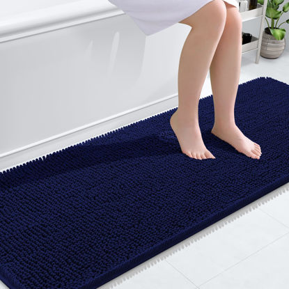 Picture of OLANLY Bathroom Rugs 70x24, Extra Soft Absorbent Chenille Bath Rugs, Rubber Backing Quick Dry, Machine Washable Bath Mats for Bathroom Floor, Tub and Shower, Home Decor Accessories, Navy